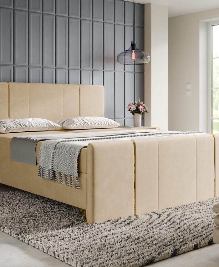 Łóżko Megan – złoty akcent luksusu w Twojej sypialni