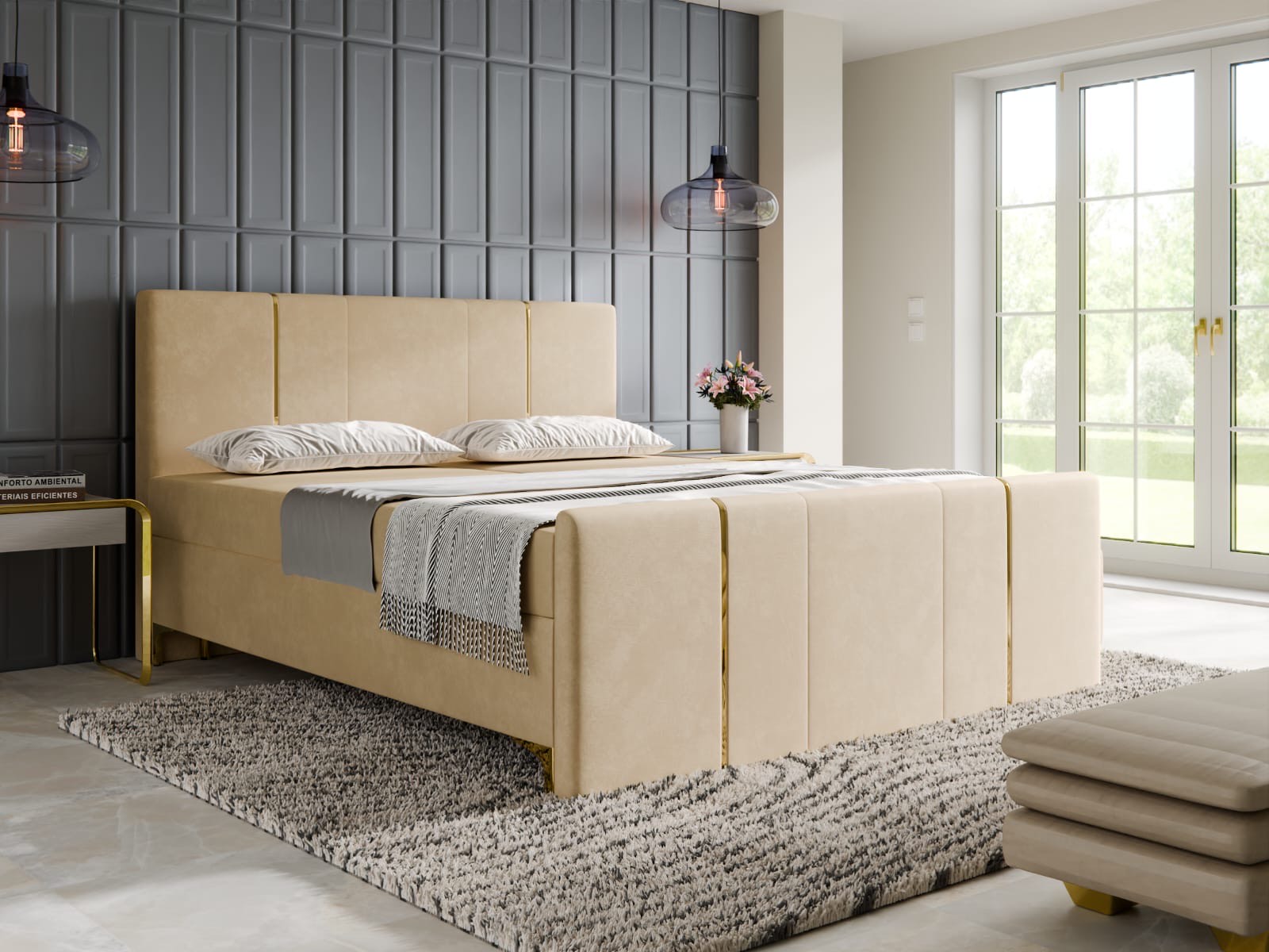 Łóżko Megan – złoty akcent luksusu w Twojej sypialni